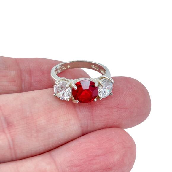 Simulated Ruby Cubic Zirconia Ring | Sterling Silver 925 | Size 6 - Picture 1 of 12